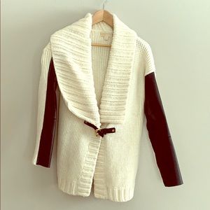Michael Kors Faux Leather Sleeve Buckle Cardigan